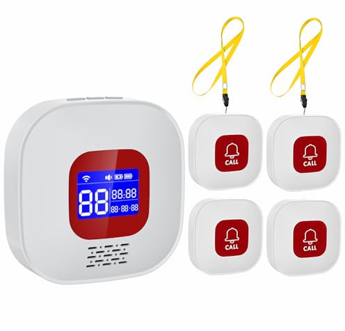 eMylo Senioren Notruf, Hausnotruf, Notrufknopf für Senioren, WiFi Senioren Notruf Empfänger*1+Ruftaste*4, Kompatibel mit Tuya Smart/Smart Life