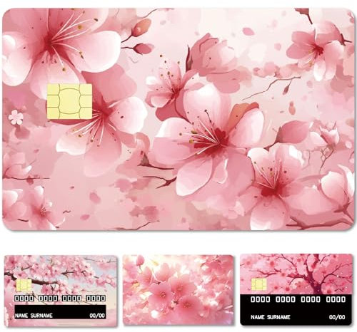 CREATCABIN 4 Stück Kirschblüten Kartenaufkleber Debitkarten Aufkleber wasserdichte PVC Bankkarten Schutzhüllen Schutz Der Kreditkartenhülle Blasenfrei Matt Kratzfest Für Kartendekoration 8.6x5.4cm