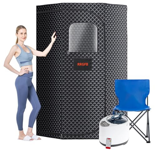 RRGFB Sauna Box, Portable Steam Tent for Home Detox and Relaxation, Includes 3L Steamer, Remote Controller, Folding Chair, Adjustable Timer 1-60 Min, Large Size