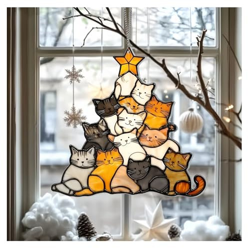 Acchiappasole per albero di Natale a forma di gatto, impilato per albero di Natale da appendere, acchiappasole per gatti, decorazioni per finestre, alberi di Natale, giardini, regali per gli amanti