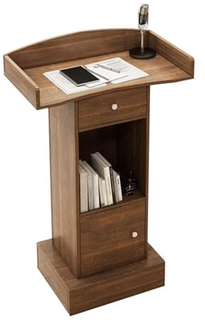 DSeenLeap Solide Podien, Holzpodest, Spritzschutz-Design, Rednerpulte, solide Struktur, Podiumständer mit Lagerregal, Kanzeln, Stehpult, Rednerpult, klassisch, elegant (braun)