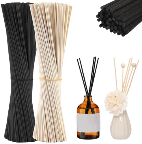 OUDQFCJ 80pcs Duftstäbchen für Raumduft Diffuser Stäbchen Rattanstäbchen für Raumduft (20cm x 3.0mm) (Schwarz, Holzfarbe)