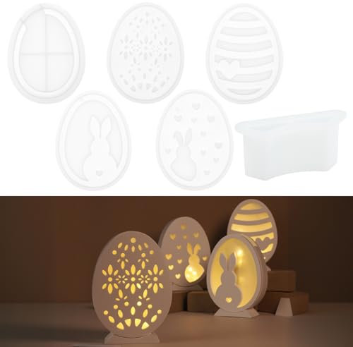 6 Stück Silikonformen Gießformen Ostern, Silikonform Ostern Hase Gipsformen zum Gießen Silikon Form Osterei Osterhase Kaninchen für Sojawachs Kerzen Osterdeko Gips Gießen DIY Handwerk (E)