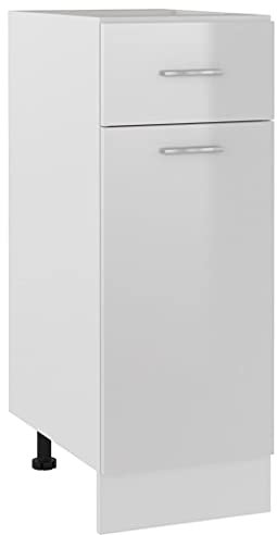 Myheimly Schubunterschrank Hochglanz-Weiß 30x46x81,5 cm Holzwerkstoff Küchenschrank Küchenzeile Küchenmöbel Unterschrank Küchenunterschrank Schrank