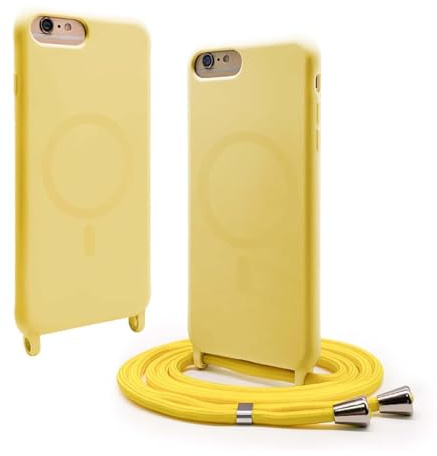BGHHEU Handykette Hülle kompatibel mit iPhone 8 Plus/iPhone 7 Plus mit Band,Handyhülle Kompatibel mit MagSafe,Abnehmbar Kordel zum Umhängen Silikon Case Magnetische Handyhülle,Gelb