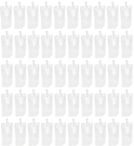 Operitacx Lot de 50 pochettes transparentes réutilisables avec buse d'aspiration étanche pour liquide de voyage, jus, lait, boissons faites maison, 17 x 11 x 6 cm