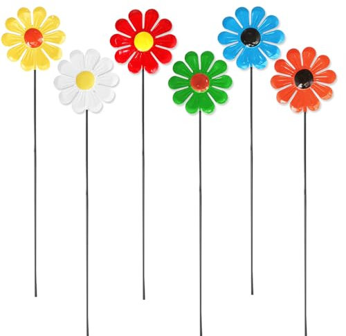 6 Pack Metal Flower Garden Stakes,Sunflower Outdoor Decor,Multicolored Decorative Metal Flowers Stake,Easy Assembly for Spring Decorations,Yard, Lawn & Patio