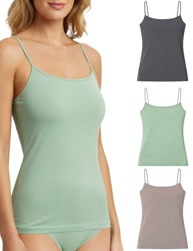 Débardeur Femme Épaule Serrée Éco-Friendly 3pcs - Yees Green, Débardeur Bretelles Fines en Microfibre, Tank Top Durable et Confortable - Made in Italy