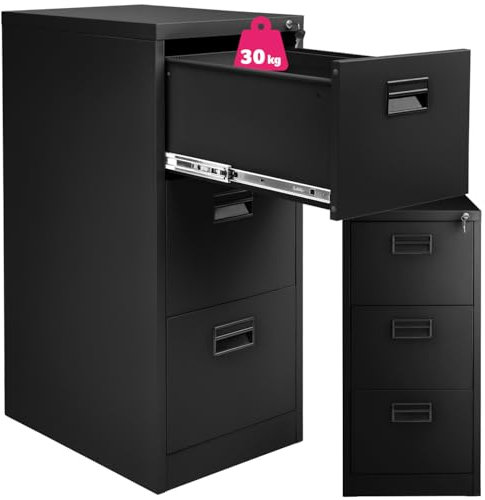TecTake® Armario Archivador Metálico, 3 Cajonera Oficina, DIN A4, Bloqueable, Incluye 2 Llaves, Dispositivo de Inserción, Cajones con Rieles, Armario Bajo, Muebles Oficina - 102,8x62,4x46cm Gris