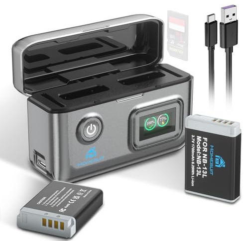 Homesuit NB-13L Akku 1700mAh & Dual Ladegerät für Canon PowerShot G5X, G5X Mark II, G7X, G7X Mark II, G7 X Mark III, SX720 HS, SX730 HS, SX740 HS, SX620 HS, G1X Mark III, G9X, G9X Mark II (2er-Pack)