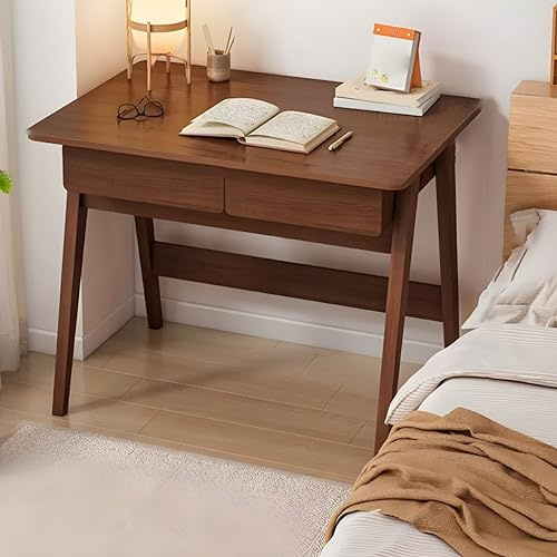 MESCXTY Bureau d'étude scandinave, Bureau d'ordinateur Contemporain avec Base en Bois de Noyer, 80 cm (L) x 49,5 cm (l) x 75 cm (H) sans chaises