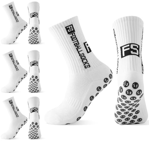 HCQC 3 Paires Chaussette Antidérapante Foot Chaussettes Antiderapantes Homme Femme, chaussette foot, EU 39-46 Chaussette Sport pour Football Basket (Blanc)