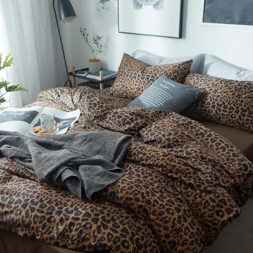 Lanqinglv Bettwäsche 135x200 Leoparden Braun Leo Bettwäsche aus Microfaser | Aesthetic ÖKO-TEX Bettwäsche Set Sexy Bettbezug mit Reißverschluss und Kissenbezug 80x80,Wendebettwäsche für Allergiker