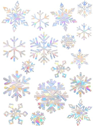Powerruif 51 Stücke Schneeflocken Fensterdeko Neujahrsdekorationen Fensterscheiben, Anti Kollision Prisma Fenster Aufkleber Aufkleber für Vogelschläge für Türen Schaufenster Vitrinen Glasfronten