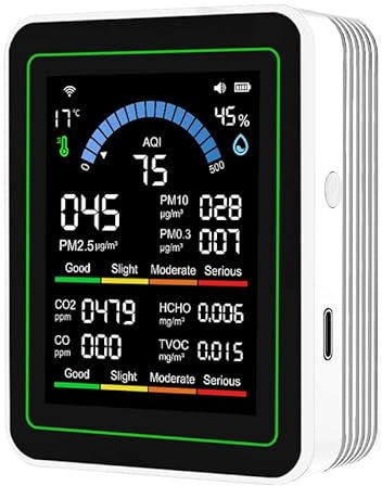 YUEHISY 10-in-1-Luftqualitätsdetektor, Tragbarer Raumluftqualitätsmonitor für CO2 TVOC HCHO PM2,5 PM10 PM0,3, Intelligente APP-Unterstützung für das Home Office