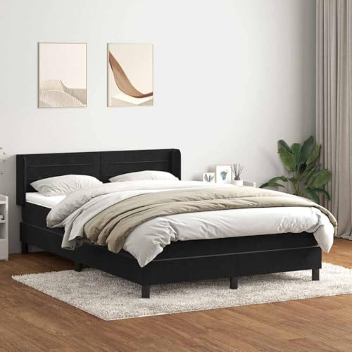 Mandloder Boxspringbett mit Matratze, 160x210 cm, Samt Schwarz, Verstellbares Kopfteil, Taschenfederkernmatratze, Komfortable Matratzenauflage