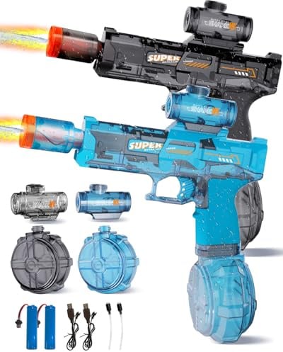 2 Pièces Pistolet à Eau Électrique, Pistolet à Eau avec Effets de Flamme LED, Rechargeable Pistolet à Eau Puissant pour Enfants 3-12, Portée de 8-10 M, Piscine, Plage, Fête, Jouets d'Été en Plein Air