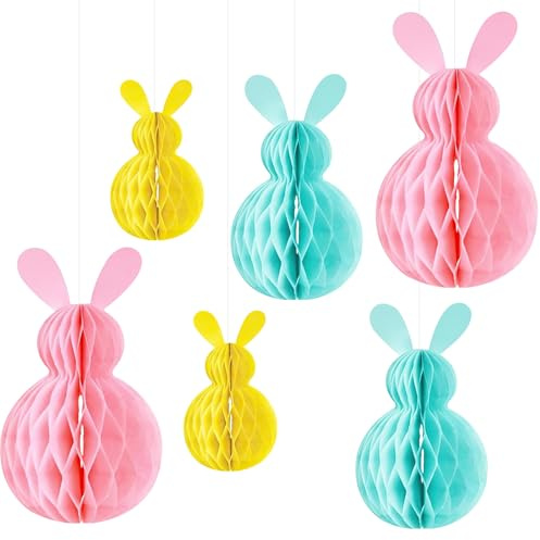 6 Stück Waben Osterhasen zum, ostern deko, Osterei Wabenbälle aus Seidenpapier , osterhase für Frühling Oster Party Deko Osterstrauß Osterstrauchdeko Bastelset Osterstrauch schmücken zum