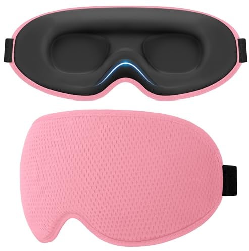 Gritin Schlafmaske für Seitenschläfer Herren & Damen Bequem 3D Schlafbrille | Atmungsaktive Lichtblockierend, Ergonomische Augenmaske, Verstellbar Gummiband, für Nickerchen, Flugzeug usw - Rosa