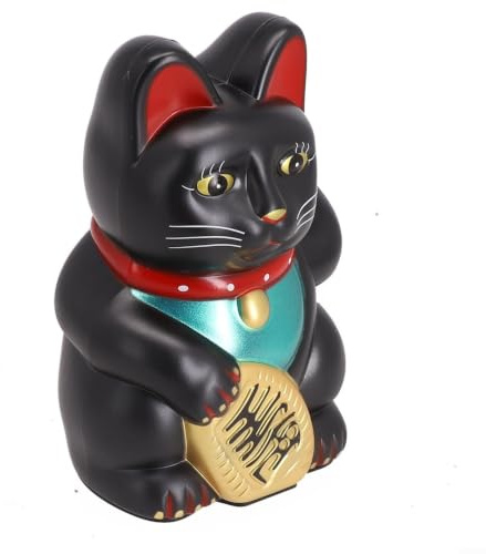 Vasiumic Elektrische winkende Glückskatze aus Kunststoff, batteriebetriebene Beckoningkatze mit Goldnugget für Geschäft, Büro, Zuhause, Auto, Dekoration, niedliche Öffnung, weiße Farbe (schwarz)