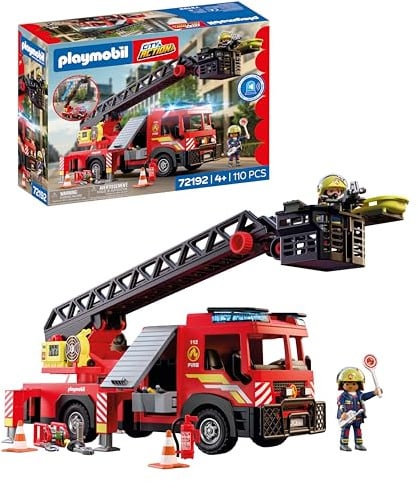 PLAYMOBIL | City Action | Feuerwehr‑Leiterfahrzeug | Einsatzfahrzeug mit 63‑cm‑Leiter, Licht & Sound, Rettungsausrüstung & viel Zubehör | Für Kinder ab 4 Jahren | 72192