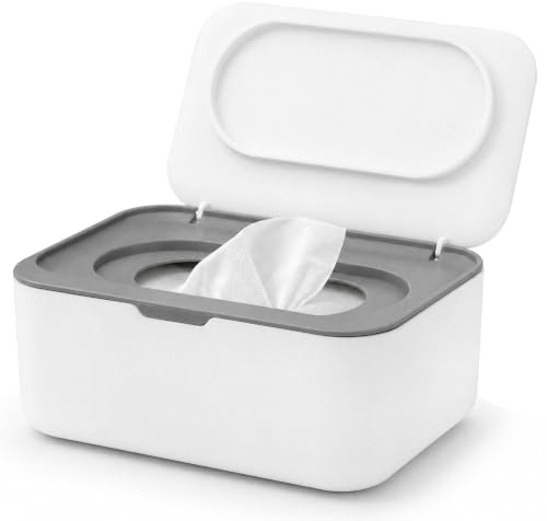 Romon Feuchttücher Box Grau – mit Staubschutz & Frischehaltung, nachfüllbare Box für Feuchttücher mit Deckel, Feuchttuchspender für Baby & Zuhause, 19x13x7,8cm