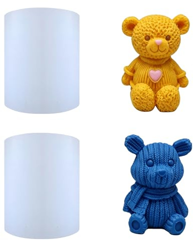 Bdfgh 2Pcs Bear Candle Mould 3D Rose Teddy Bear Silicone Rose Candle Mold for Epoxy Resin for Candles and Soaps, Chocolates Handmade Soap