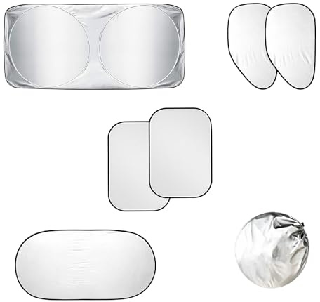 6 Piezas Parasol Parabrisas Coche, Plegable con Bolsa, Estructura Multicapa Aislante, para Ventanas Delanteras, Laterales y Trasera, Uso Verano, protección UV Coche(A)