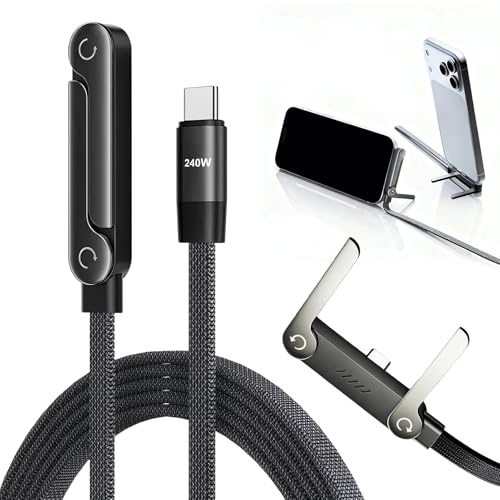 Câble Chargeur Téléphone 240W USB-C avec Support Latéral Invisible 1,5m | 2 en 1 Charge Rapide et Transfert de Données pour Smartphones et Tablettes, Cordon Tressé Robuste 1,5m Idéal Vidéos et Jeux