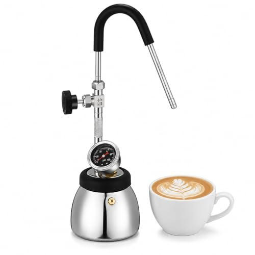 Elprico Milk Frother, Stainless Steel Milk Frother and with 3 Hole Nozzle & 4 Bar Steam, Air Pressure Gauge, Warm Foam Maker for Coffee Tea Induction Cooktop