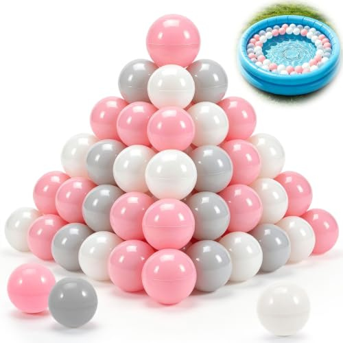 Shyllin Spielbälle Bunte, 50 Stück, 5,5 cm, Gemischte Farben, BPA-frei, Babyball zum Greifen,Bunte Bälle für Bällebad,Zum Greifen und Werfen, für Bällebecken und Kinderplanschbecken (Rosa, Weiß, Grau)