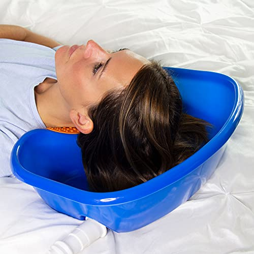 DMI Portable Shampoo Bowl for Bedside and Hair Washing, Hair Cuts and Coloring for the Elderly, Disabled, Bedridden and Handicapped, Blue