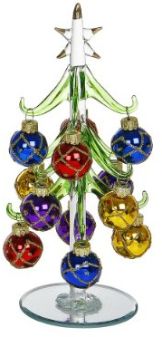 Beautiful, medium sized, glass Christmas Tree, decorated with coloured, glittered baubles. An ideal, fun, or decoration for the home, or desk top (1231). by Fitting Gifts - CHRISTMAS