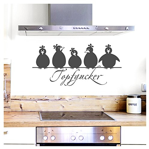 Grandora Wandtattoo Topfgucker 5 Vögel I dunkelgrau 30 x 14 cm I Küche Spruch Zitat Aufkleber selbstklebend Wandaufkleber Wandsticker W862