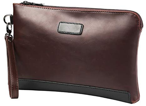 Multifonctions Sac À Main De Cuir Homme Marron Sac De Poignet Pochette Document Sacoche Embrayage Grand Portefeuille Wallet Porte Cartes Chequier Monnaie pour Business Soirée Mariage