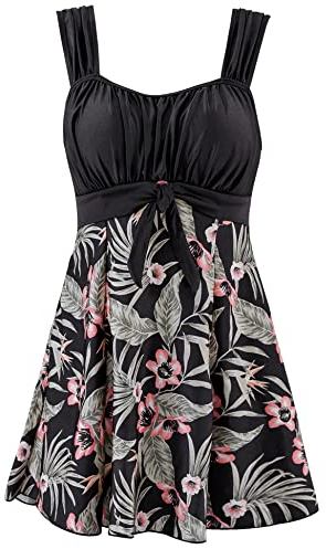 Wantdo Costume Intero a Vita Alta Curvy Estate Coatumi Copri Nascondi Pancia Costume da Bagno Taglie Forti Piscina Mare Viaggia Stampa Begonia 44-46