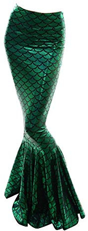 Damen Rock Maxirock Pailletten Meerjungfrau Schwanz Kostüm Karneval Fasching Party Kleid Grün M