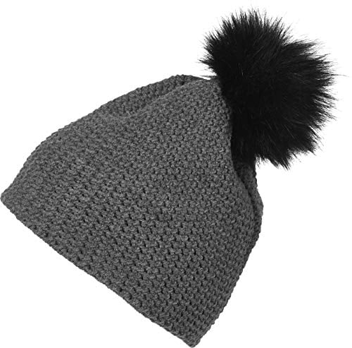 Neverless Strick-Mütze Damen Wintermütze Häkelmütze Fell-Bommel Pudelmütze Puschel Pompon grau-Melange Unisize