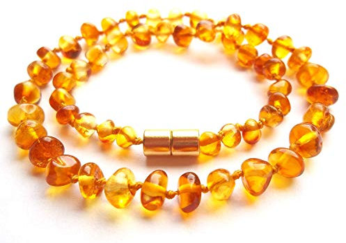 Parfait ambre collier 35 cm.Fermoir magnétique sécurisé.100% Plus Haute Qualite Certifie l'Ambre la Baltique Authentique Collier Perles.Amberta®.Quatre types de couleurs.(Miel)