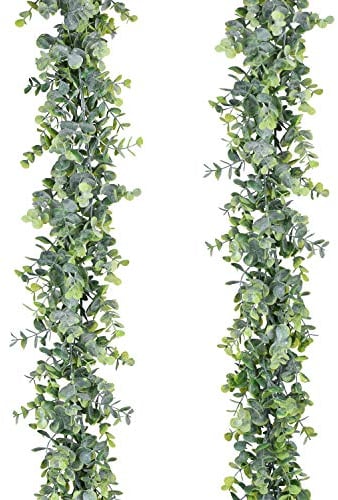 Lvydec Künstliche Eukalyptus-Girlande, künstliche Eukalyptus-Girlande, Hochzeits-Hintergrund, Wanddekoration, 1,8 m pro Strang, künstliche Hängepflanze für Tisch-Festivals, Party-Dekoration, 2 Stück