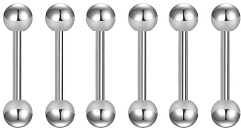 Briana Williams 6er Silber Zungenpiercing Brustwarzenpiercing Industrial Piercing Barbell Set 12/14/16/18/20/25/32/35/38mm Stablänge