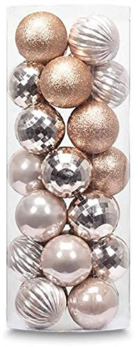 AUXO-FUN 28 Karat bruchsichere Weihnachtskugel-Ornamente in 4 klassischen Ausführungen für Weihnachtsbaumschmuck (6 cm, normale Größe, champagnerfarben)