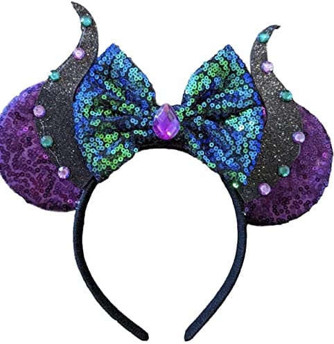CLGIFT Maleficent Inspired Ears - Purple & Classic Red Sequin Minnie Ears for Halloween