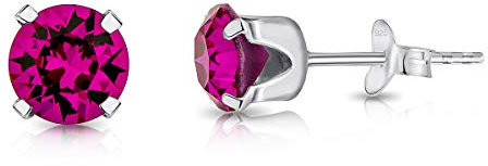 Orecchini Donna Argento 925 con Cristallo Punto Luce - Orecchini Fucsia a Lobo Argento 925 - Brillanti e Colorati - Diametro 6 mm