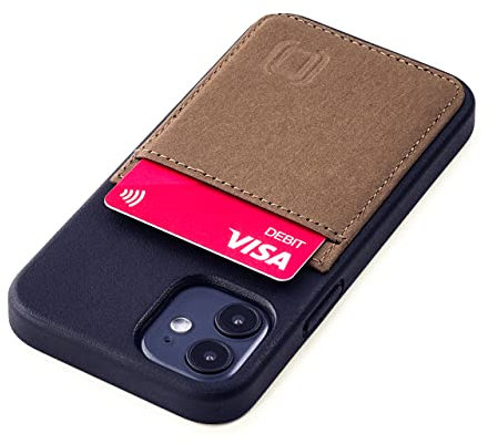 Dockem Schutzhülle für iPhone 12 mini Bio Wallet Case: sinnvolle Materialien, magnetische Befestigung und 1 Kreditkartenfächer, (5,4 inch, schwarz und Hellbraun, M2B)
