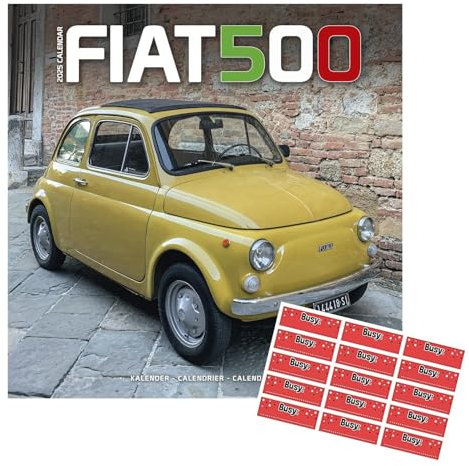 Fiat 500 Kalender 2025, 16 Monate, mit Organisationsaufklebern