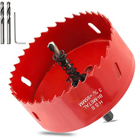 Hordion 95mm/3 3/4 inch Hole Saw Bi-Metal Saw Drilling Tool with Twist Drill Bit & L Hex Wrench for Cornhole Boards Wood Plasterboard Plywood Plastic