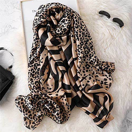 Schal Damen 100% Natürlicher Seidenschal Damen Luxusmuster Leopard Zebra Schal Lang 2