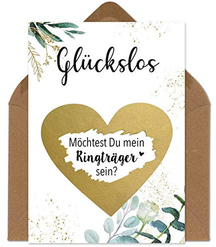 OWLBOOK Rubbelkarte Ringträger Fragen Karte mit Rubbelherz Gold Geschenke Geschenkideen für den besten Freund zur Hochzeit & Verlobung