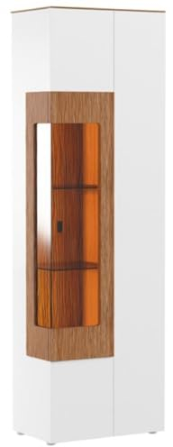 Casa Padrino Eckvitrine Weiß/Braun 65,4 x 40 x H. 202 cm - Moderner Beleuteter Massivholz Vitrinenschrank - Wohnzimmer Schrank - Wohnzimmer Möbel